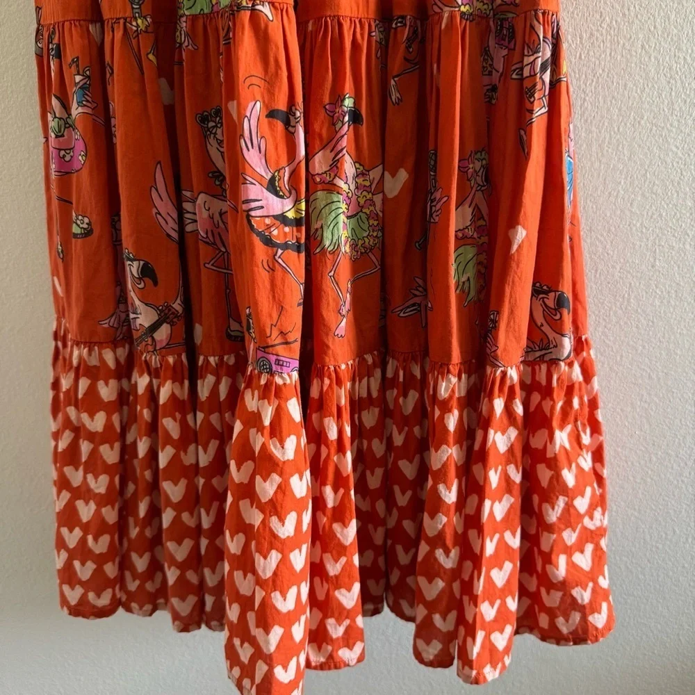 Stella McCartney Orange Flamingo Heart Tiered Dress in size 8 YR Girls